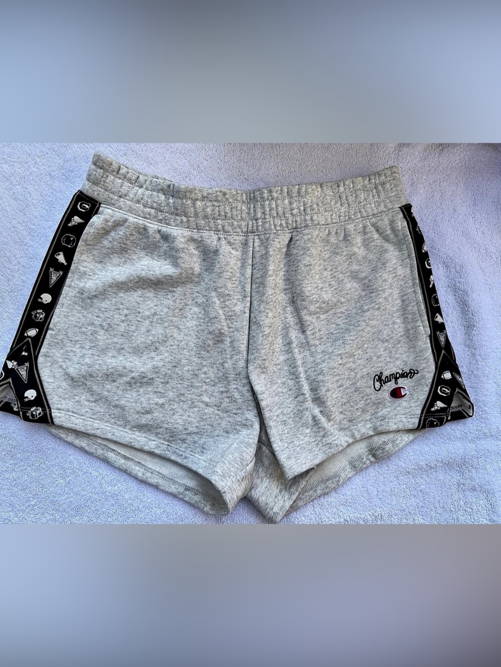 Champion Logo Tape Sweat Shorts Gray & Black Medium